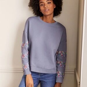 Boden Lavender Sweatshirt with Multicolor Floral Details